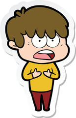 sticker of a worried cartoon boy