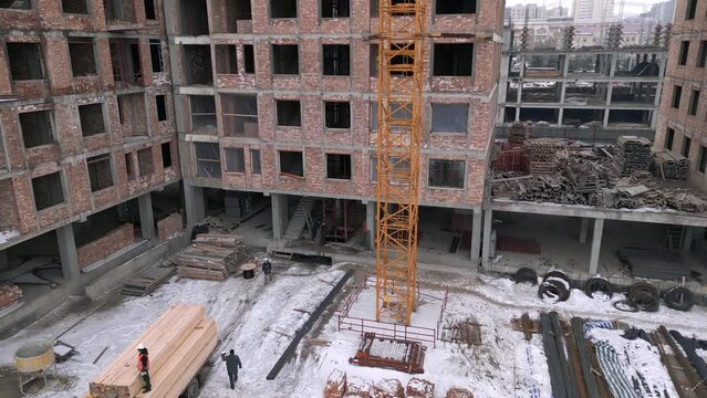Building construction process drone footage. High quality FullHD footage
