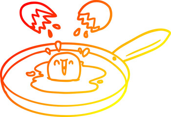 warm gradient line drawing cartoon egg frying