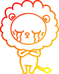 warm gradient line drawing crying cartoon lion