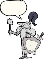 speech bubble cartoon medieval knight with shield
