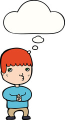 cartoon man thinking and thought bubble