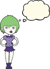 cartoon pretty vampire girl with thought bubble