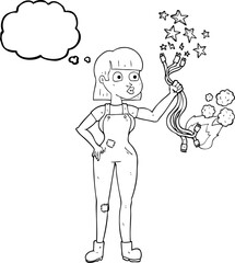 thought bubble cartoon female electrician