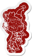 cartoon icon of a calm woman wearing santa hat