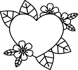 black line tattoo of a botanical heart