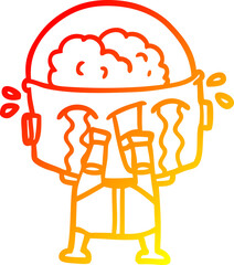 warm gradient line drawing cartoon crying robot