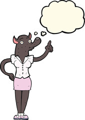 cartoon werewolf woman with idea with thought bubble