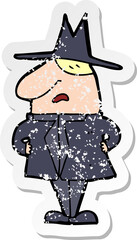 retro distressed sticker of a cartoon man in coat and hat
