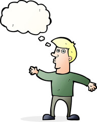 cartoon worried man with thought bubble