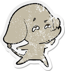 distressed sticker of a cartoon elephant remembering