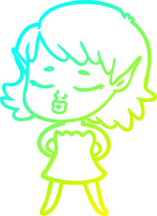 cold gradient line drawing pretty cartoon elf girl