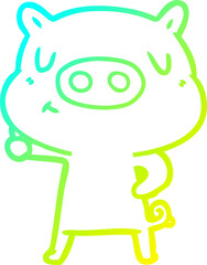 cold gradient line drawing cartoon content pig