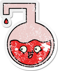 distressed sticker of a cute cartoon science experiment