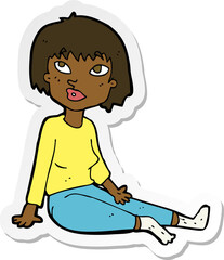 sticker of a cartoon woman sitting on floor