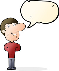 cartoon happy man with speech bubble