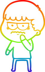 rainbow gradient line drawing cartoon annoyed man