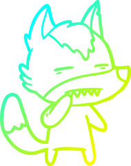 Obraz premium cold gradient line drawing unsure wolf showing teeth