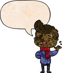 cartoon man laughing and speech bubble in retro texture style