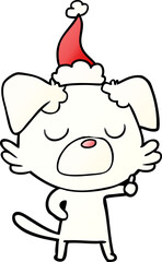 gradient cartoon of a dog wearing santa hat