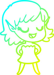 cold gradient line drawing happy cartoon elf girl