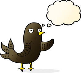 cartoon waving bird  with thought bubble