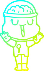 cold gradient line drawing happy cartoon robot