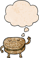 cartoon biscuit and thought bubble in grunge texture pattern style