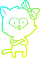 cold gradient line drawing cartoon cat