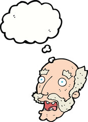 cartoon shocked old man with thought bubble