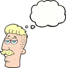 thought bubble cartoon man with hipster hair cut
