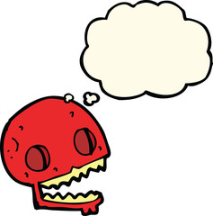 cartoon spooky skull with thought bubble