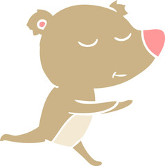 happy flat color style cartoon bear running