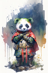 watercolor paint of a samurai panda - generative AI