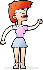 cartoon woman in spectacles waving