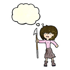 Obraz na płótnie Canvas cartoon woman with harpoon with thought bubble