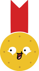 flat color retro cartoon gold medal