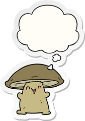 cartoon mushroom character and thought bubble as a printed sticker