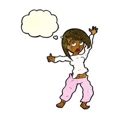 cartoon frightened woman with thought bubble
