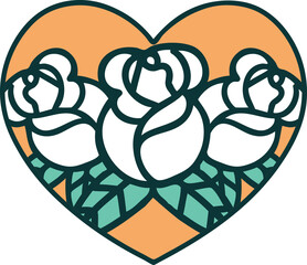 tattoo style icon of a heart and flowers
