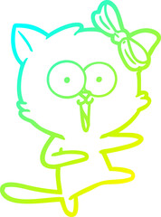 cold gradient line drawing cartoon cat