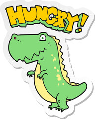 sticker of a cartoon hungry dinosaur