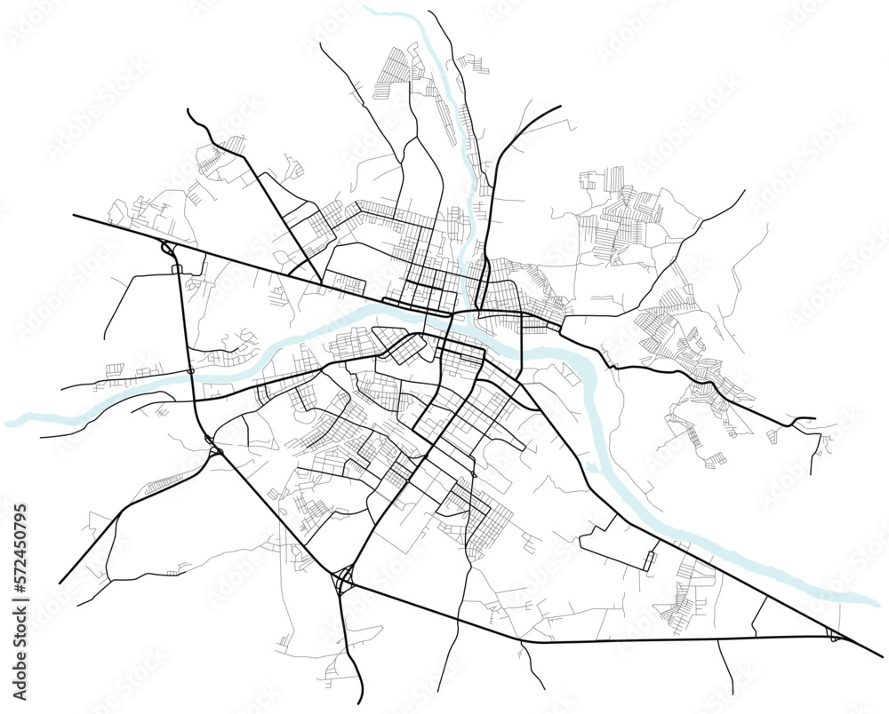 Wall mural city map of twer. scheme of town streets. gps line navigation plan. black line road on white isolate