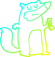 cold gradient line drawing cartoon badger holding cash