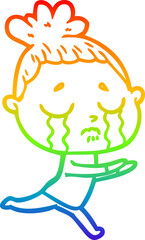 rainbow gradient line drawing cartoon crying woman