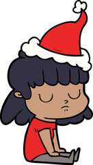 line drawing of a indifferent woman wearing santa hat