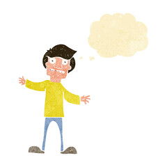 cartoon surprised man with thought bubble