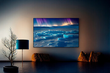 Antarctic ocean, iceberg landscape, turquoise water, sunny day. Interior pictures at home.