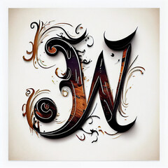 The beauty of the letter W in Asian style calligraphy