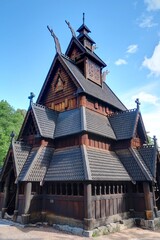 Fototapeta na wymiar église en bois debout de Norvège